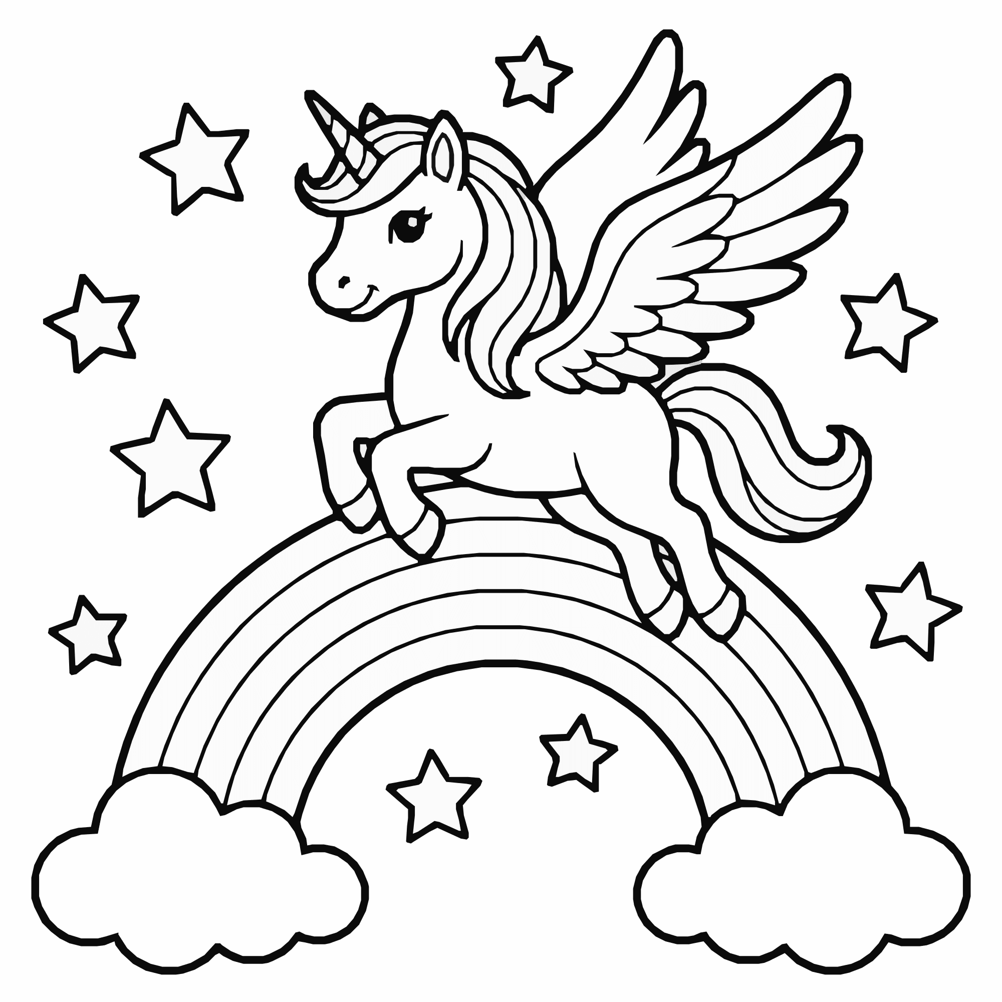 Unicorn Coloring Page – Rainbow Sky Flight Printable