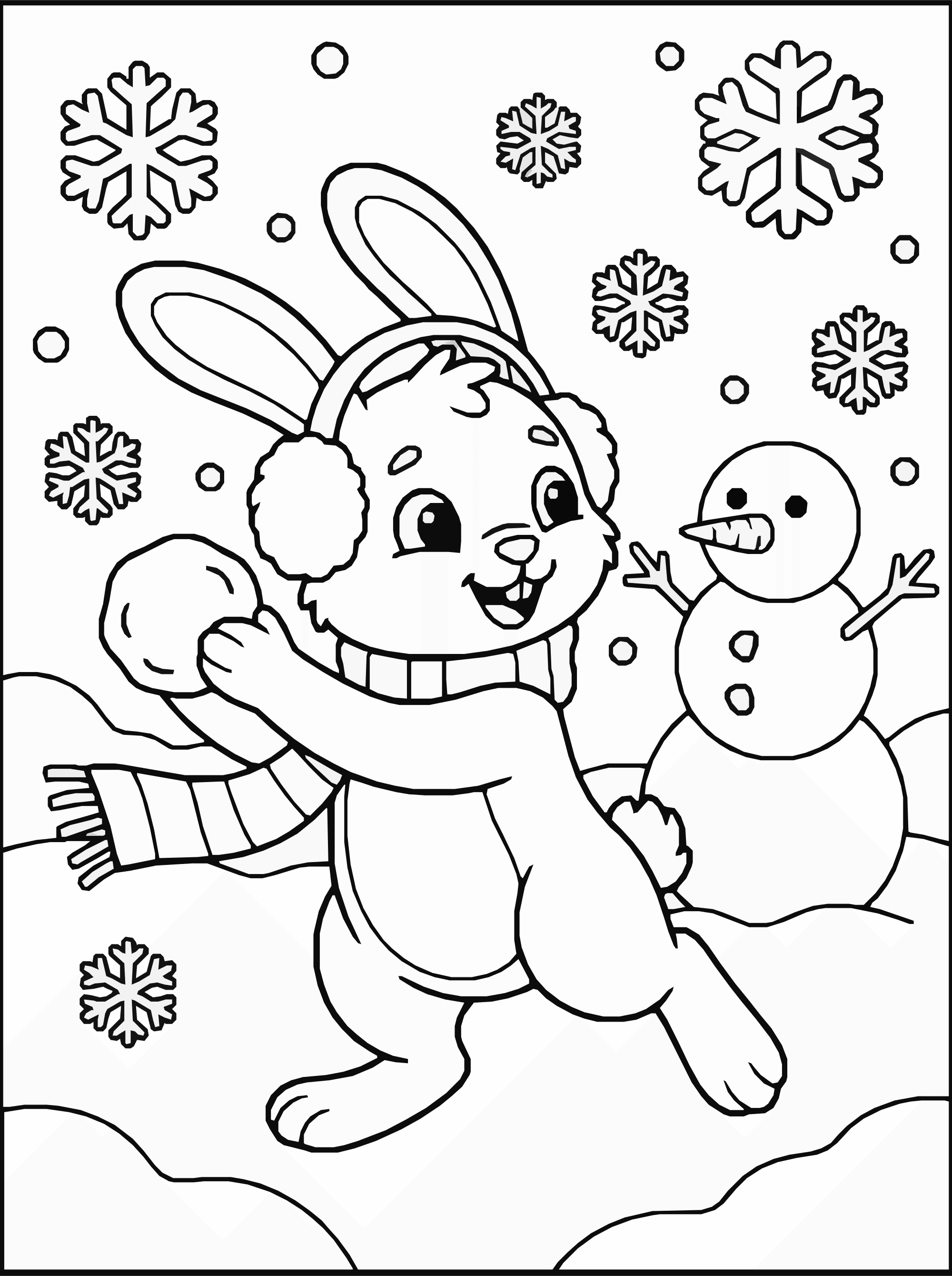 Bunny Snow Coloring Page – Winter Snowball Play Printable