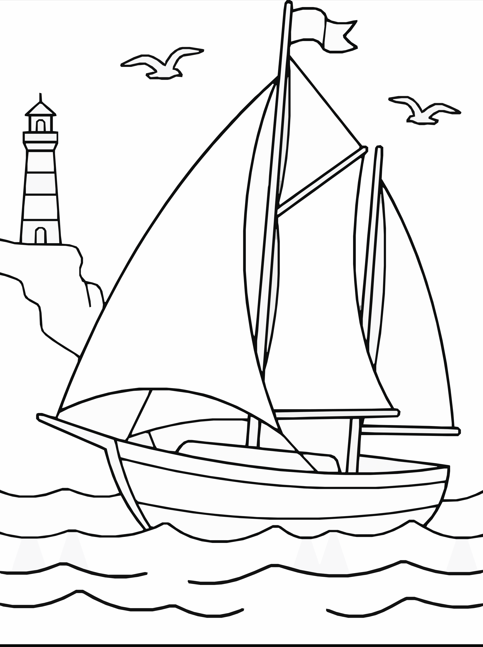 Sailboat Coloring Page – Ocean Sailing Scene Printable