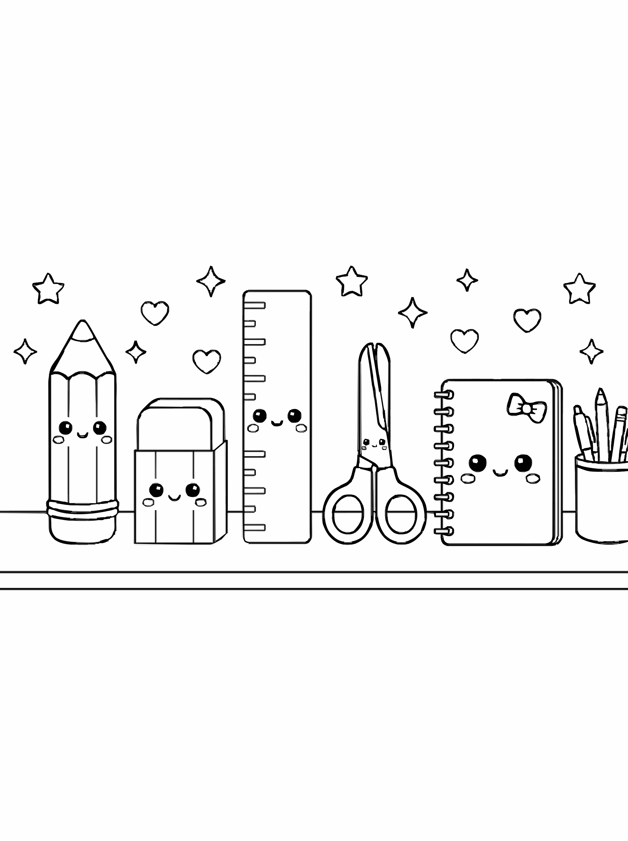 Kawaii Stationery Coloring Page – Cute Pencil Case Friends A4