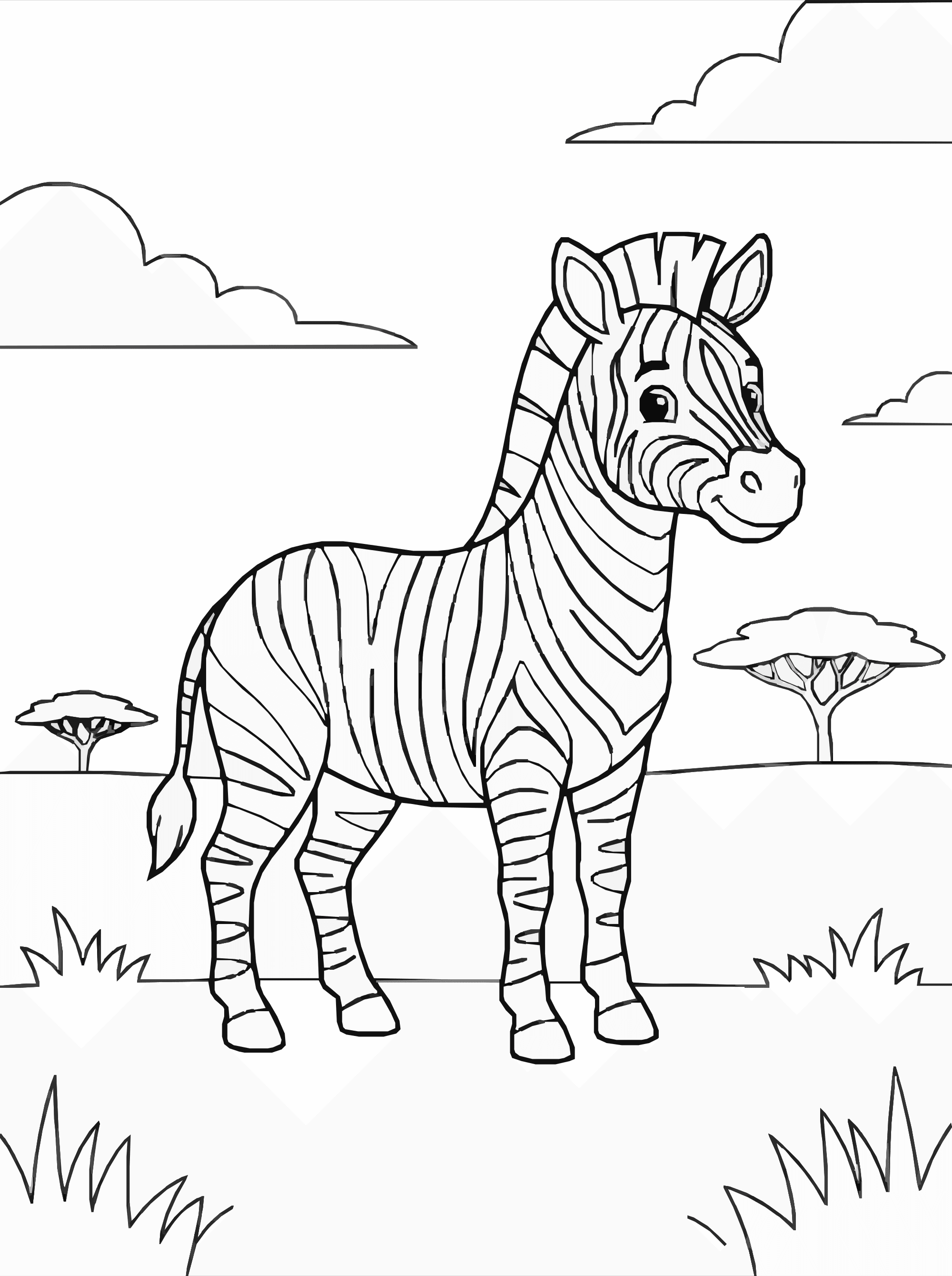 Zebra Coloring Page – African Plains Scene Printable