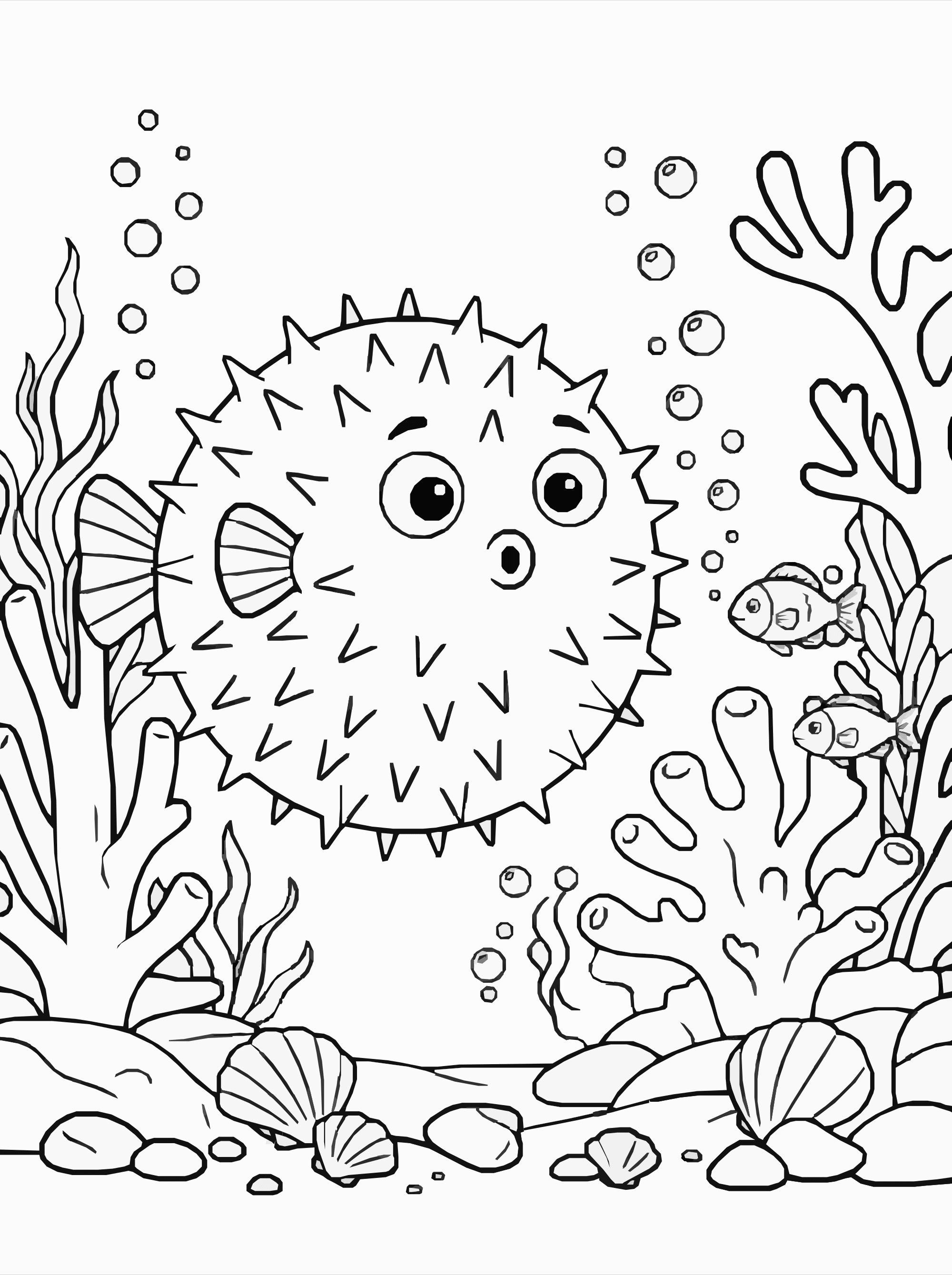 Puffer Fish Coloring Page – Spiky Ocean Scene Printable