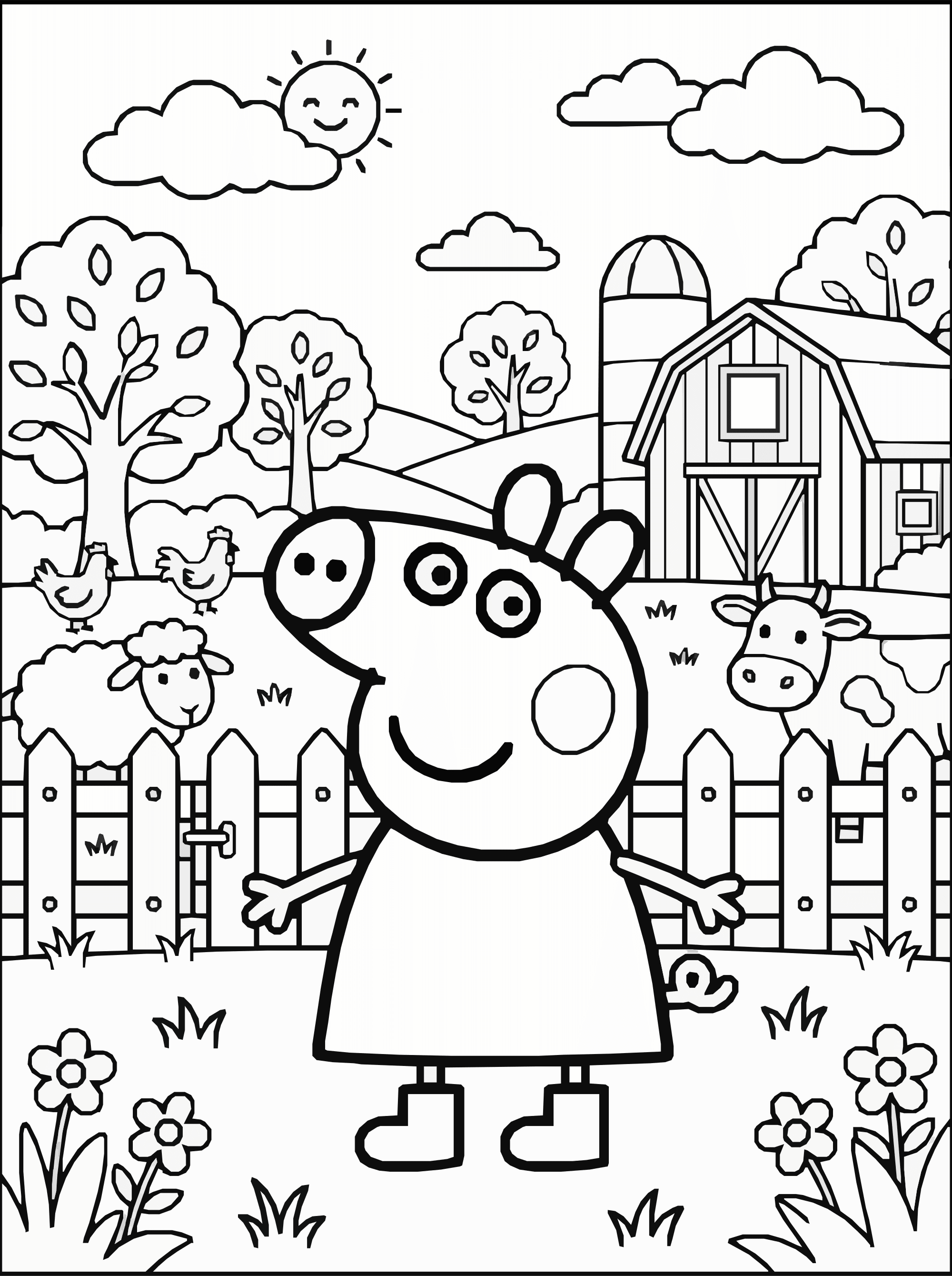 Cute Pig Farm Coloring Page