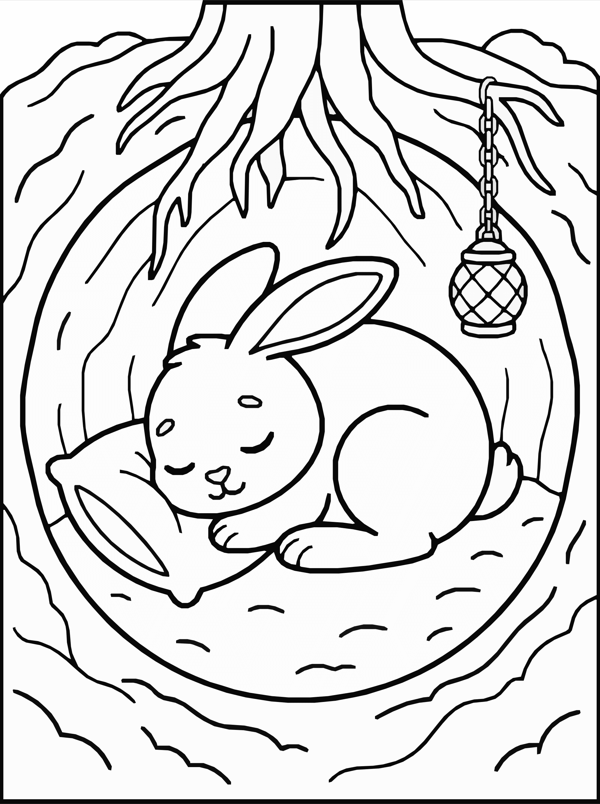Bunny Sleeping Coloring Page – Cozy Underground Burrow Printable