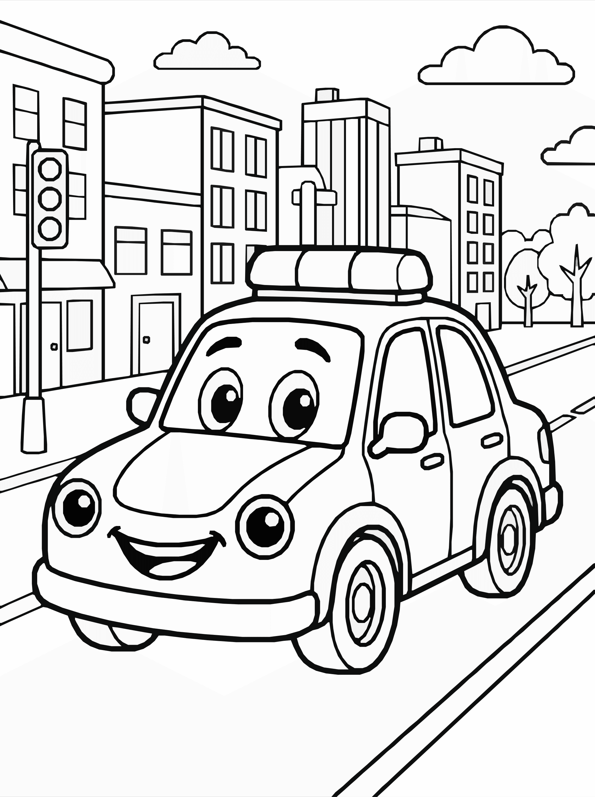 Police Car Coloring Page – Cartoon City Patrol Printable
