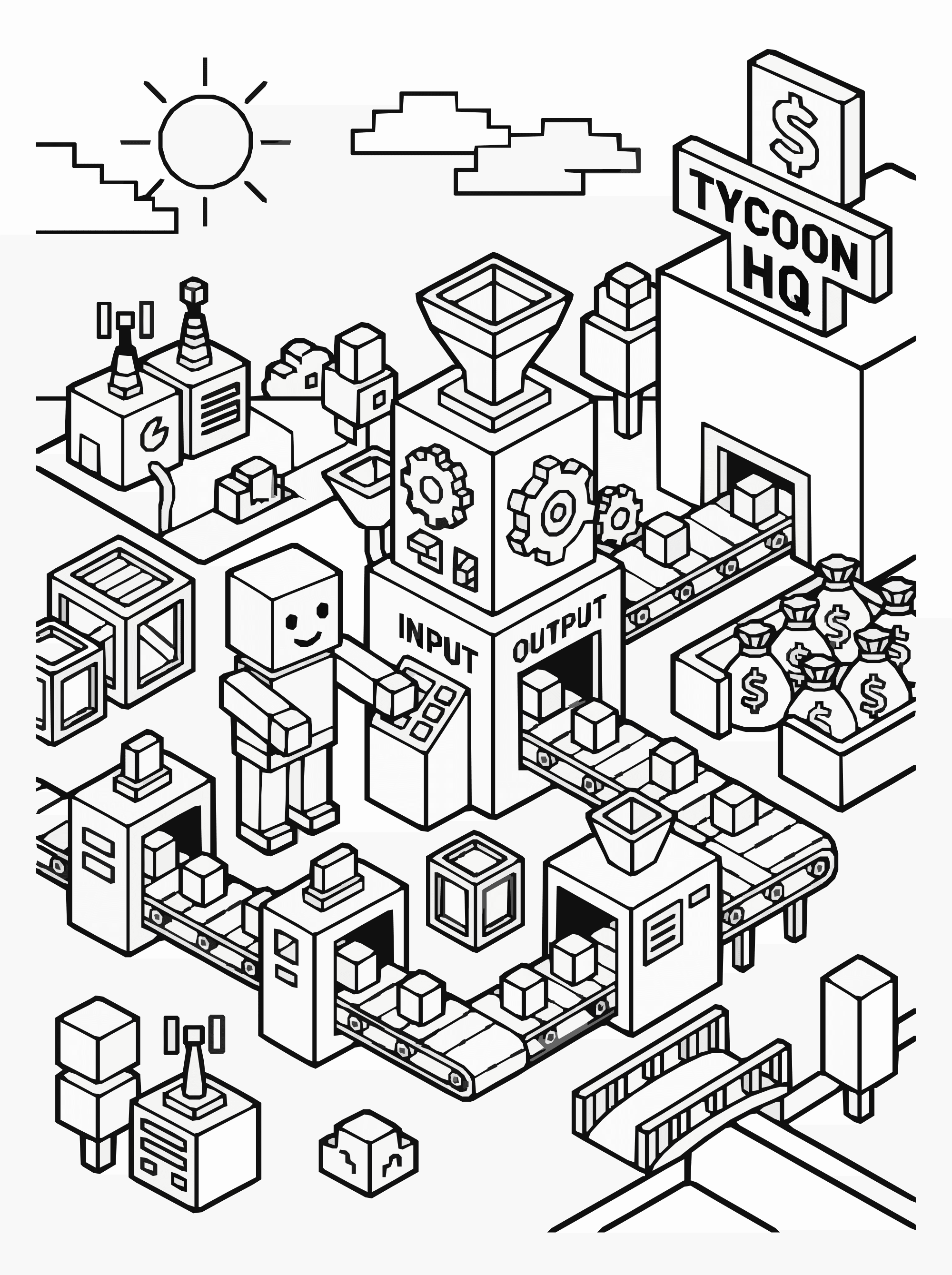 Roblox Tycoon Base Coloring Page – Building Scene A4