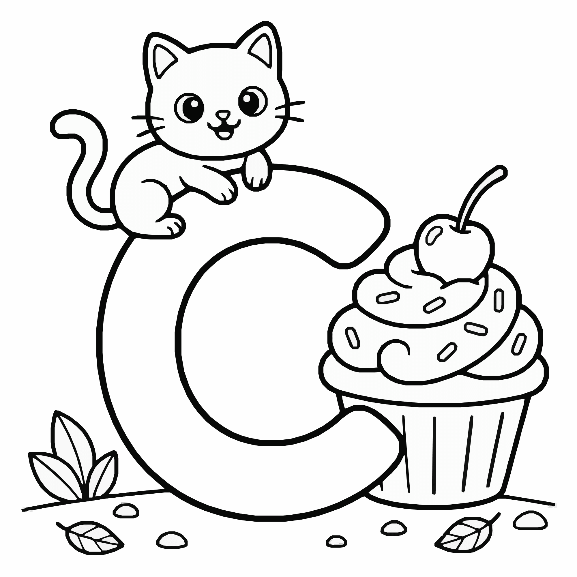 Letter C Coloring Page – Cat and Cupcake Alphabet Printable for Kids