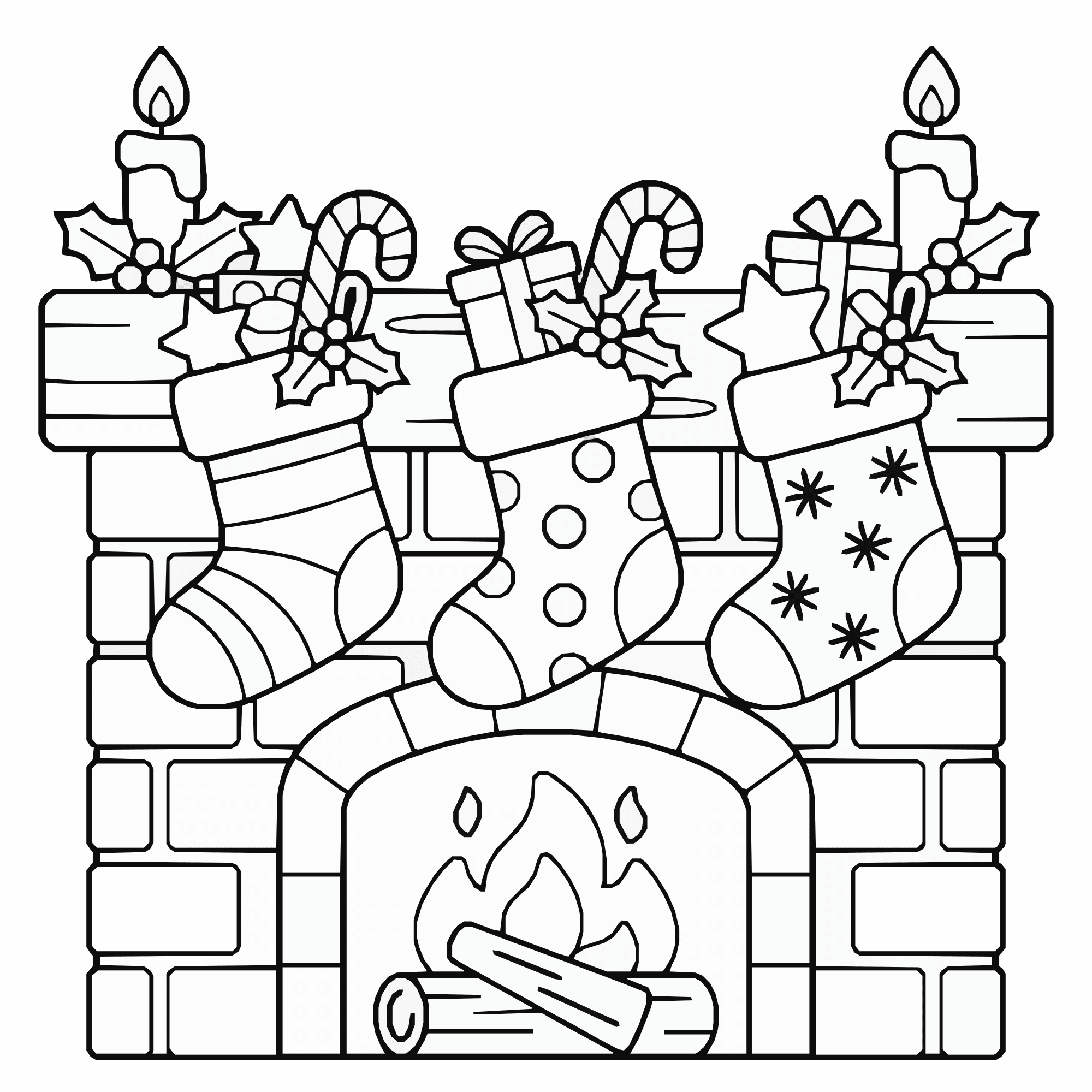 Christmas Stocking Coloring Page – Cozy Fireplace Scene Printable