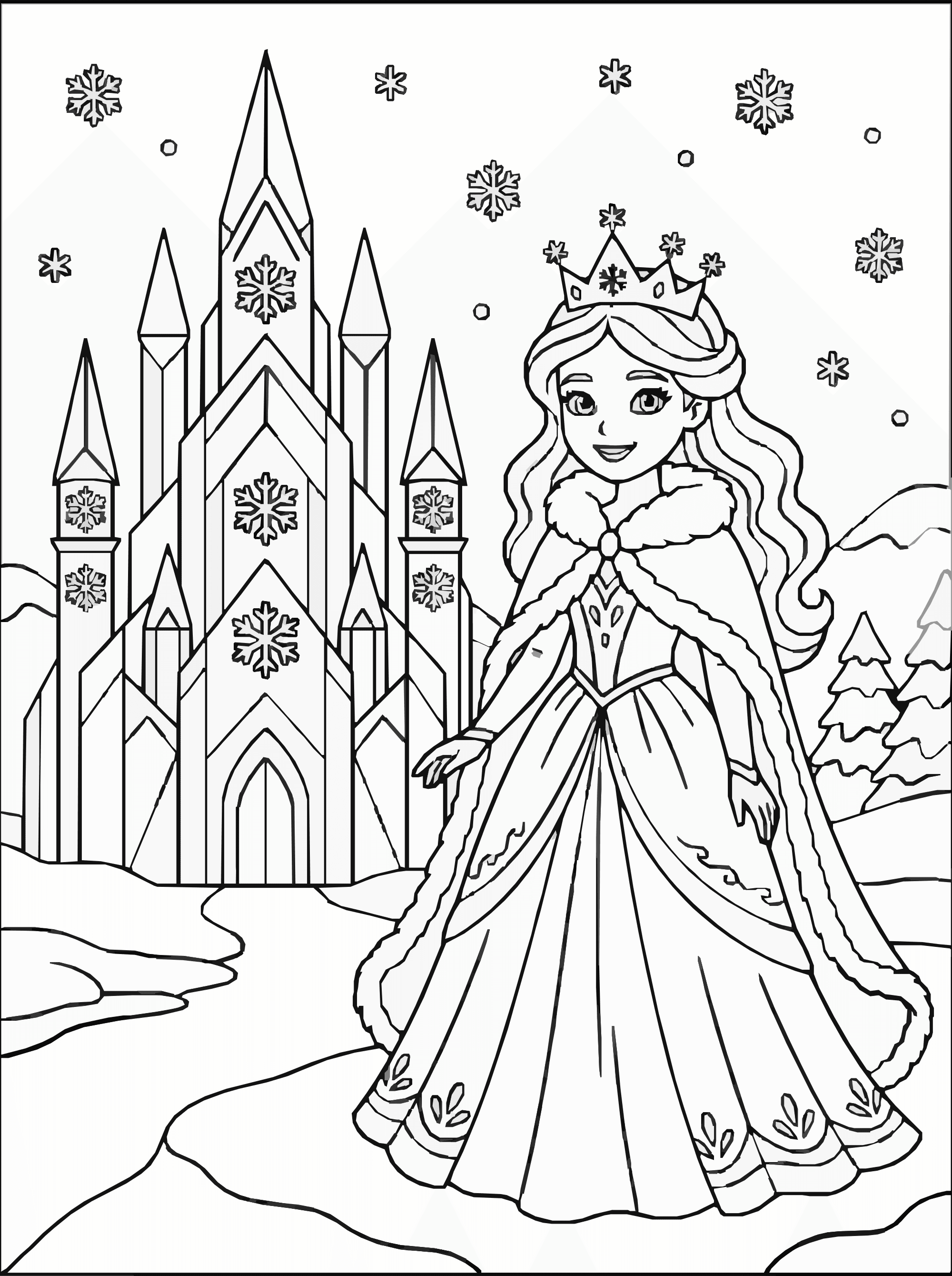 Ice Palace Princess Coloring Page Printable