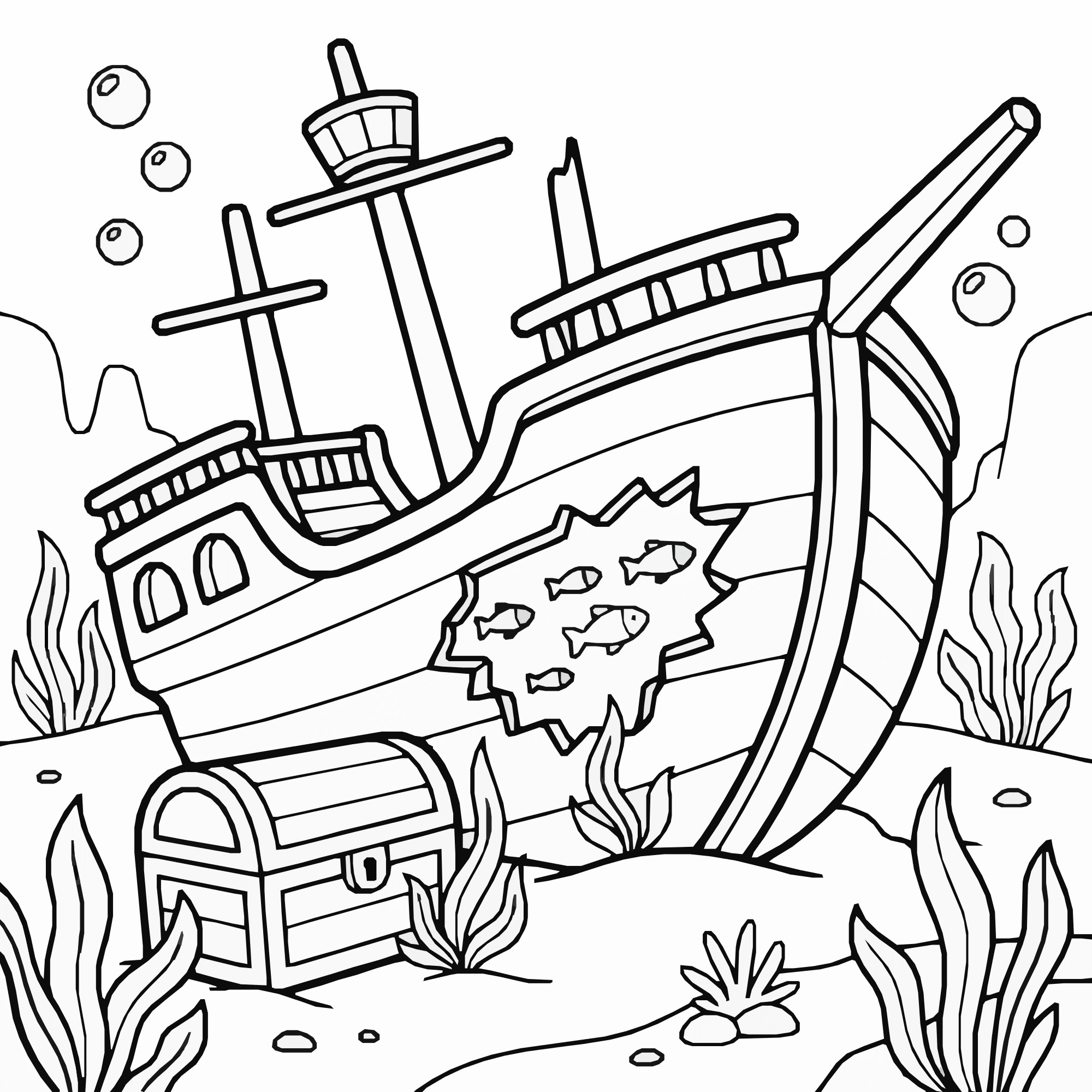 Sunken Pirate Ship Coloring Page