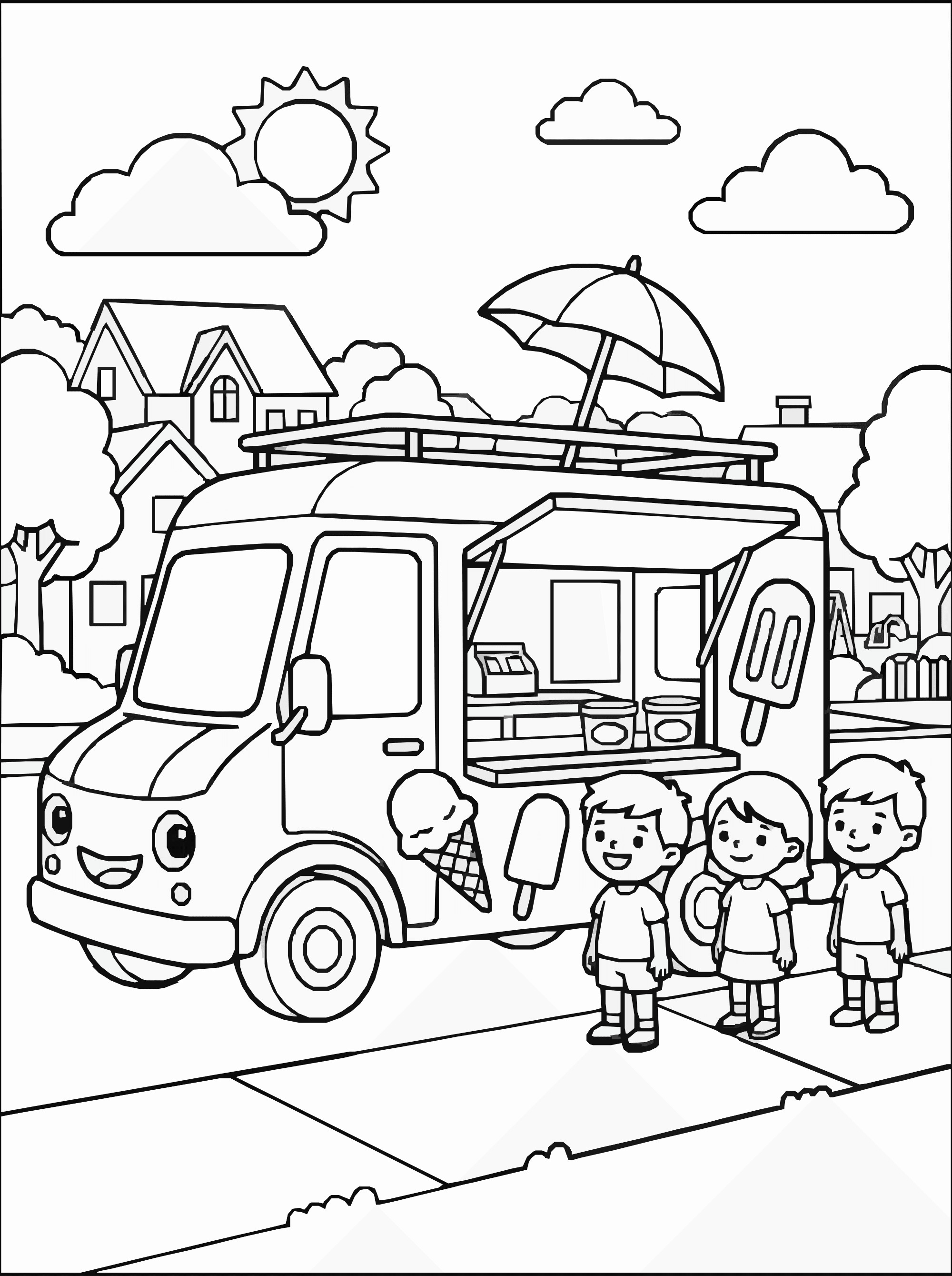Ice Cream Truck Coloring Page – Summer Street Scene Printable