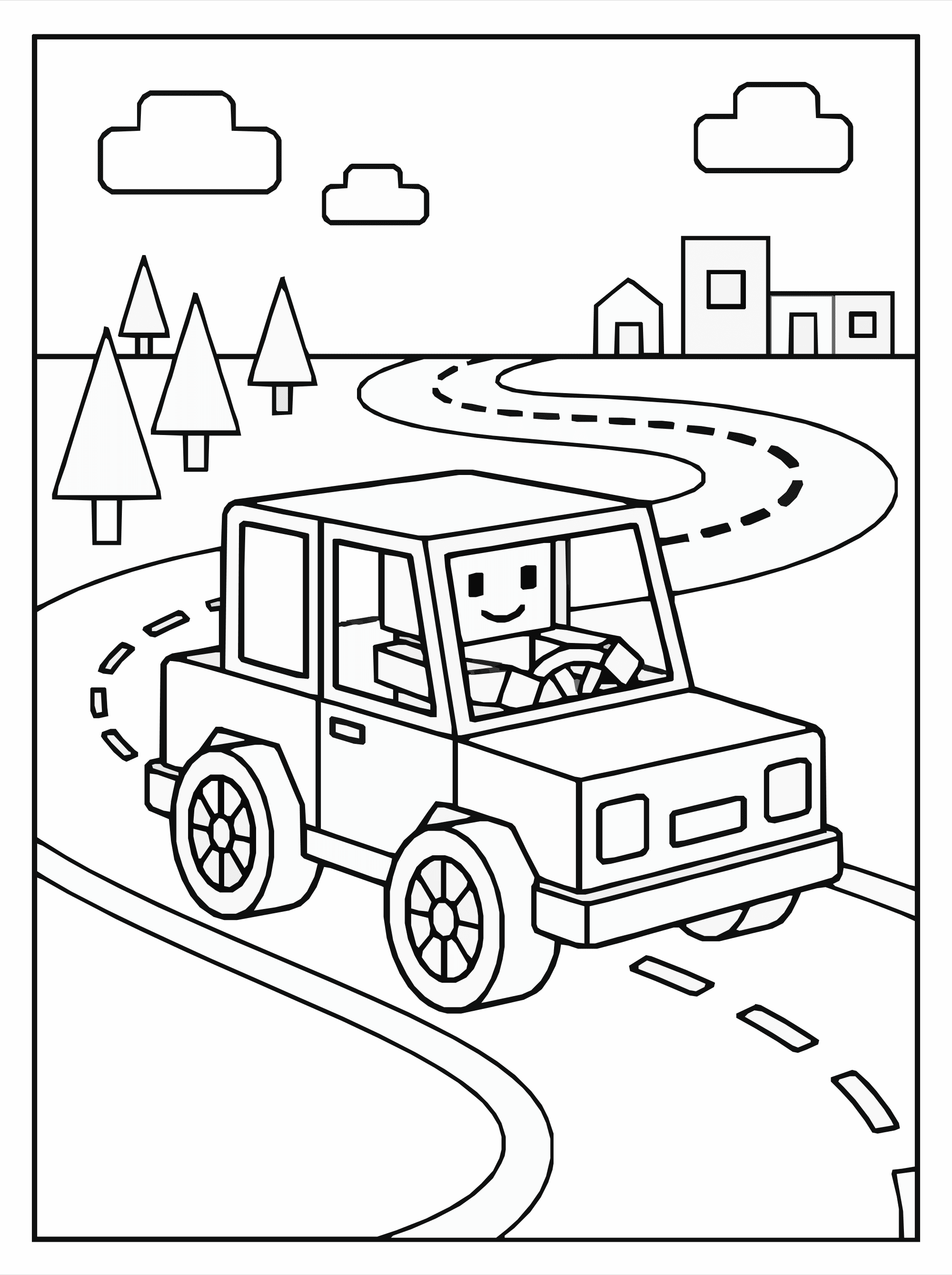 Roblox Racing Scene Coloring Page – Block Car Track A4