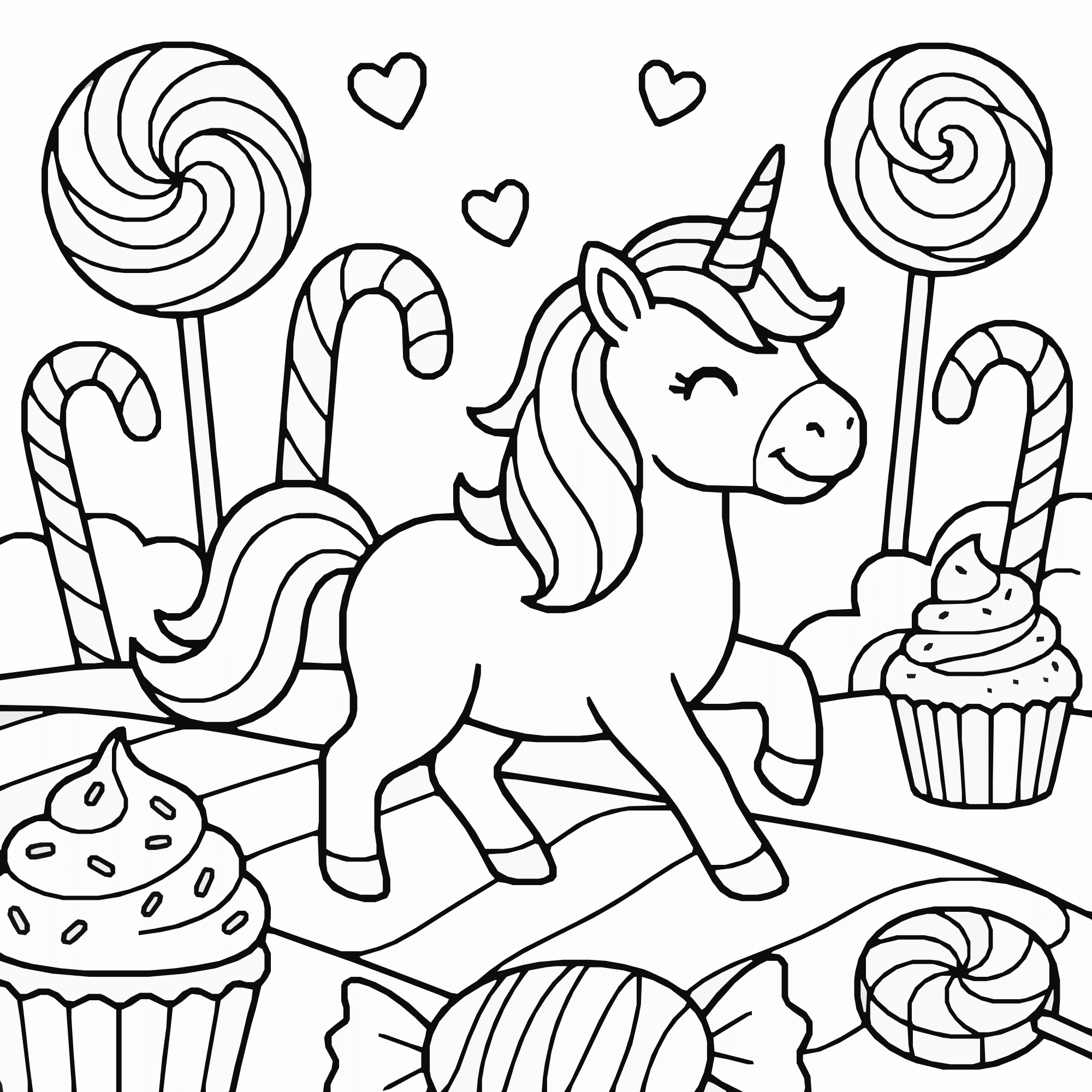 Unicorn Coloring Page – Sweet Candy Land Printable