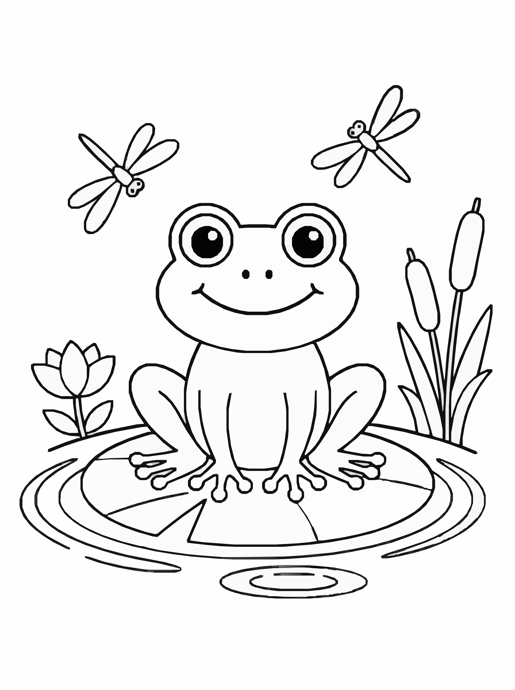 Frog Coloring Page – Lily Pad Pond Scene Printable