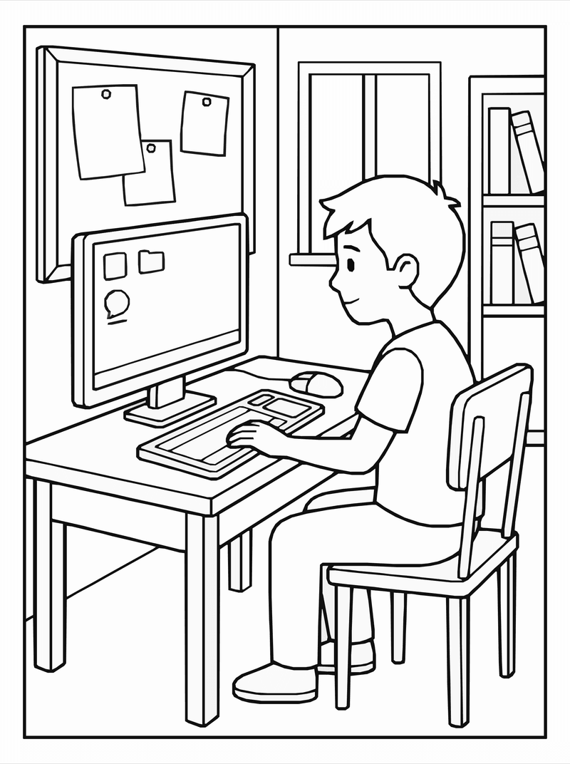 Computer Learning Coloring Page | Free Printable | Coloringzo