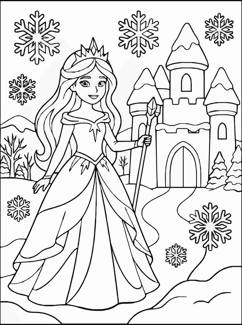 Ice Princess Coloring Page – Snowflake Castle Printable Coloring Page ...