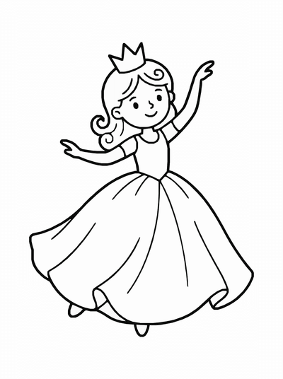 Free printable Dancing Princess Coloring Page – Simple Dress A4 Printable coloring page