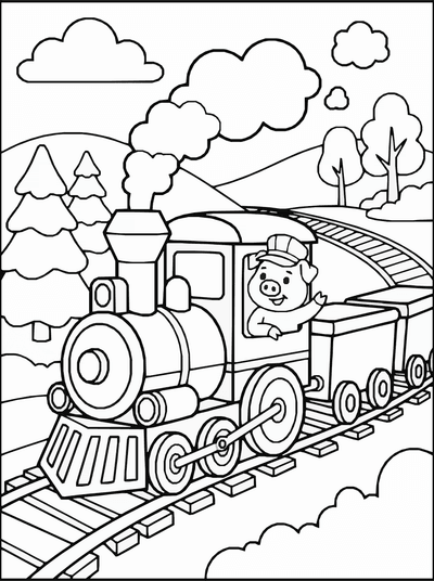 Free printable Pig Train Coloring Page coloring page
