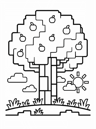 Free printable Minecraft Tree Coloring Page coloring page