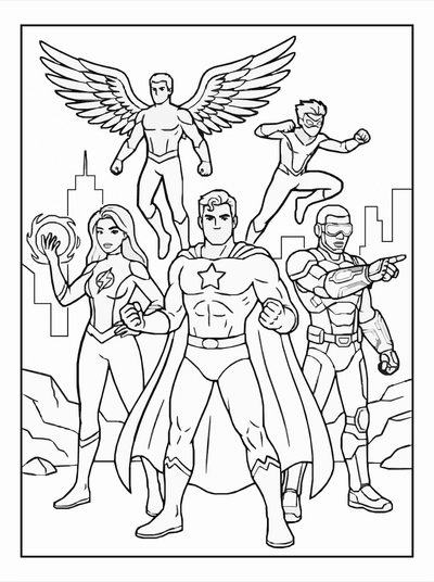 Free printable Superhero Team Coloring Page coloring page