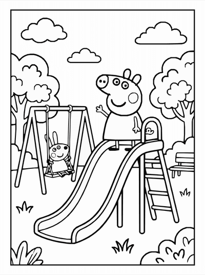 Free printable Cute Pig Playground Coloring Page coloring page