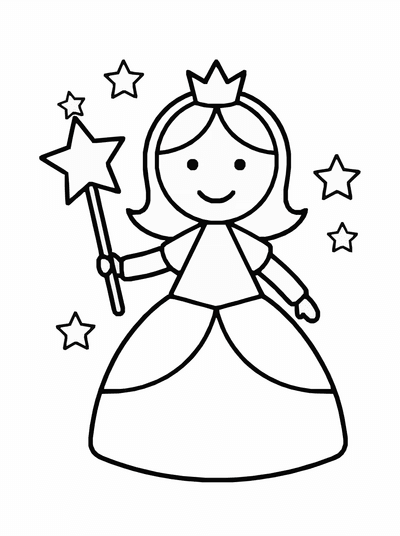 Free printable Magic Princess Coloring Page – Wand and Stars A4 Printable coloring page