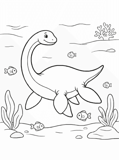 Free printable Plesiosaurus Coloring Page – Deep Sea Swim Printable for Kids coloring page