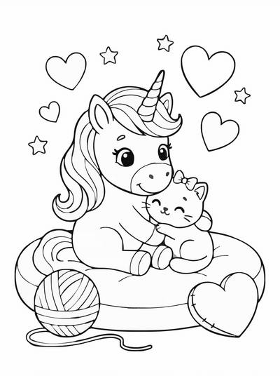 Free printable Unicorn and Kitten Coloring Page – Best Friends Printable coloring page