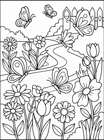 Free printable Butterfly and Flowers Coloring Page coloring page
