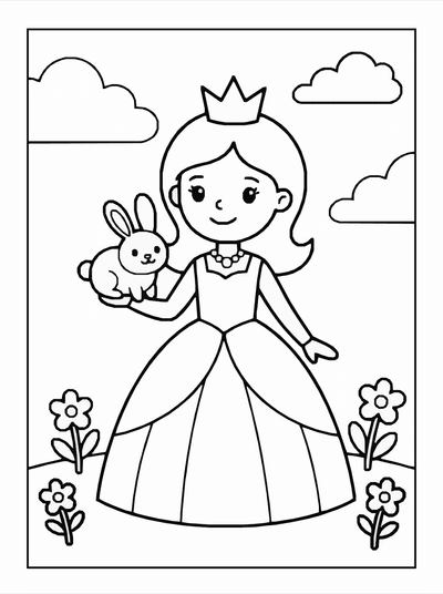 Free printable Animal Friend Princess Coloring Page – Cute A4 Printable coloring page