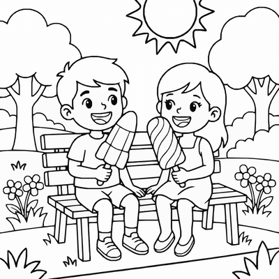Free printable Ice Cream Kids Coloring Page – Summer Park Scene Printable coloring page