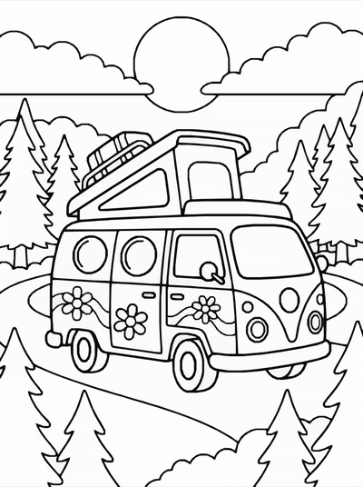 Free printable Camper Van Coloring Page – Road Trip Adventure Printable coloring page