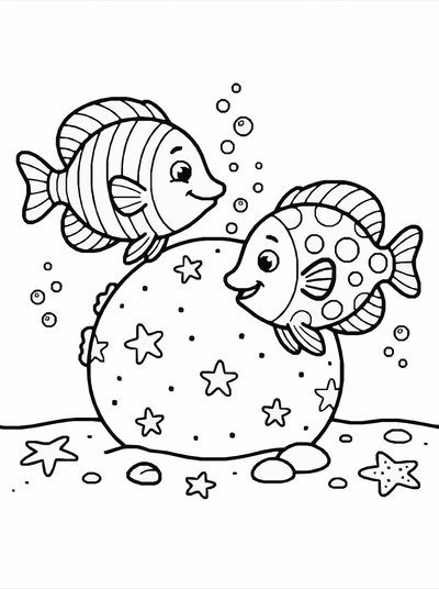 Free printable Tropical Fish Coloring Page – Coral Reef Scene Printable coloring page