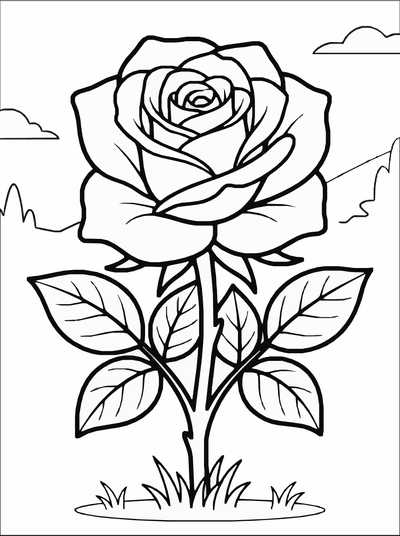 Free printable Rose Flower Coloring Page coloring page