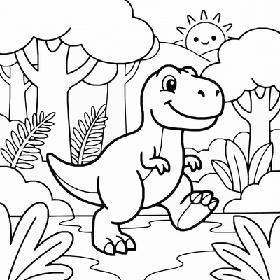 Free printable T Rex Coloring Page – Jungle Scene Printable for Kids coloring page
