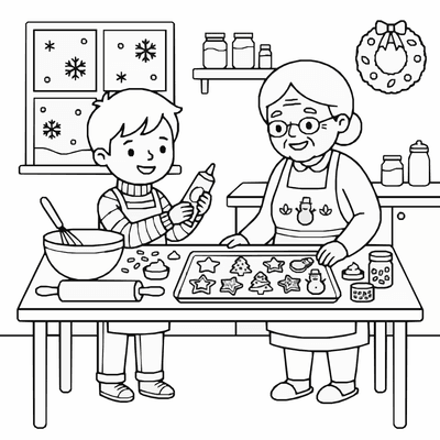 Free printable Christmas Cookies Coloring Page – Holiday Baking Scene Printable coloring page