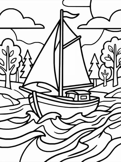 Free printable Boat River Coloring Page coloring page