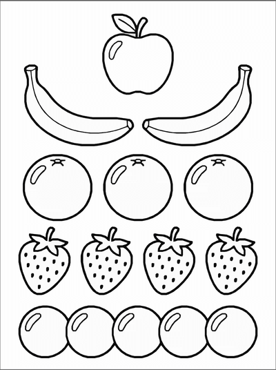 Free printable Counting Fruits Coloring Page – Fun Math Learning Printable coloring page