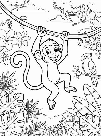 Free printable Monkey Coloring Page – Jungle Swing Adventure Printable coloring page