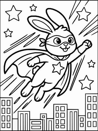 Free printable Bunny Superhero Coloring Page – Rabbit Hero Adventure Printable coloring page