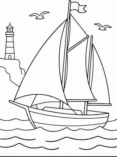 Free printable Sailboat Coloring Page – Ocean Sailing Scene Printable coloring page
