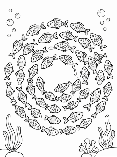Free printable School of Fish Coloring Page – Ocean Swarm Scene Printable coloring page
