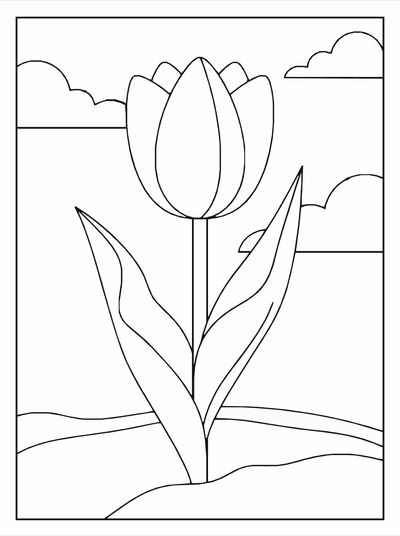Free printable Tulip Flower Coloring Page coloring page