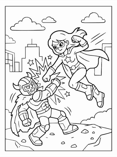 Free printable Superhero vs Villain Coloring Page coloring page