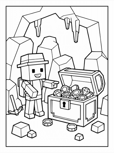 Free printable Roblox Treasure Hunt Coloring Page – Adventure Scene A4 coloring page