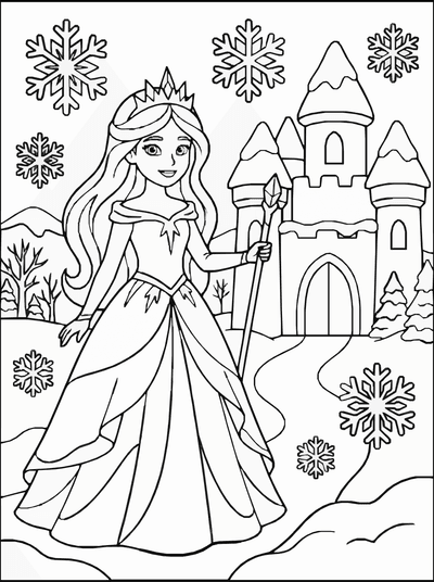 Free printable Ice Princess Coloring Page – Snowflake Castle Printable coloring page