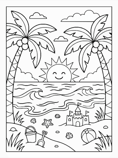Free printable Beach Nature Coloring Page coloring page