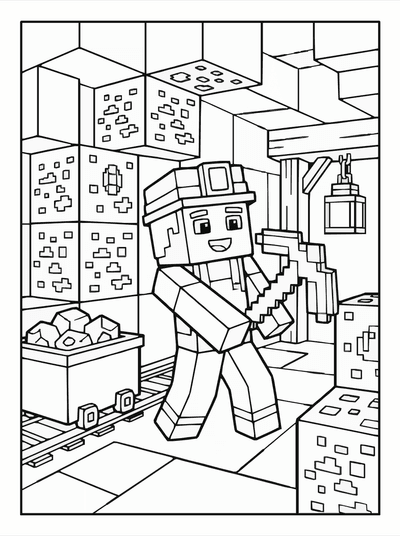 Free printable Minecraft Mining Coloring Page coloring page