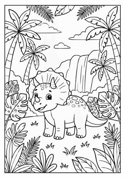 Free printable Cute Dinosaur Coloring Page in Jungle coloring page