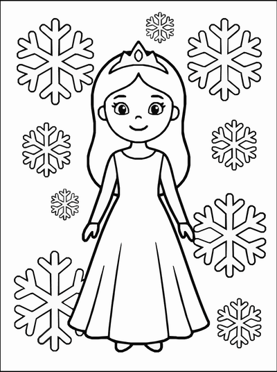 Free printable Ice Princess Coloring Page – Cute Winter Princess Printable A4 coloring page
